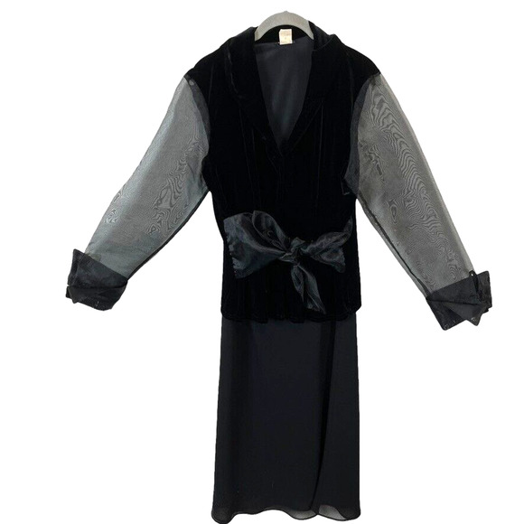 MSK 90s Vintage Skirt Set Witchy Black Velour Chiffon Unmatched Set-Jacket USA L